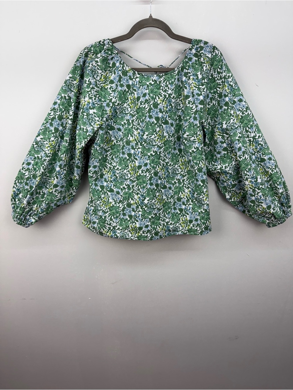 J.Crew Tie-Back Stretch Cotton Poplin-blend Top Blouse Fete Floral Green Sz. 14 - Picture 4 of 15
